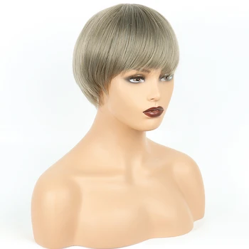 

Tinashe Beauty Short Synthetic Wigs With Bangs Heat Resistant Fiber Hair Pixie Cut Wigs For Black Women Straight Cosplay Bob Wig