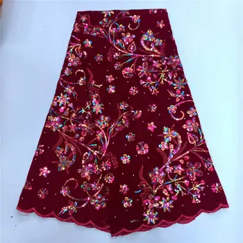 

2020 green High Quality red African Mesh Lace Fabric sequins Embroidered Tulle Lace Fabric mesh material For Wedding dress pink