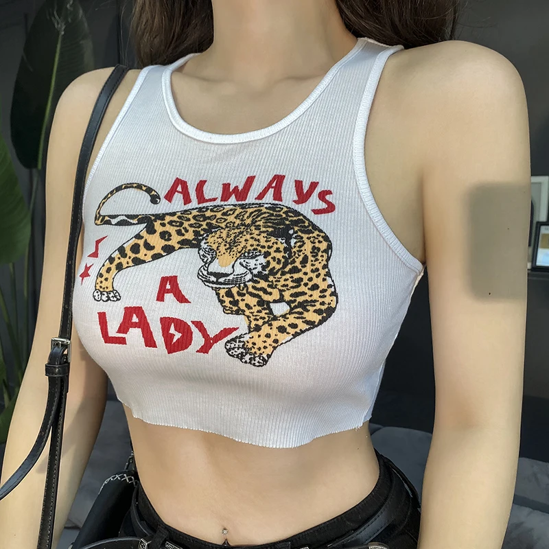 Cute Leopard Graphic Crop Top y2k 