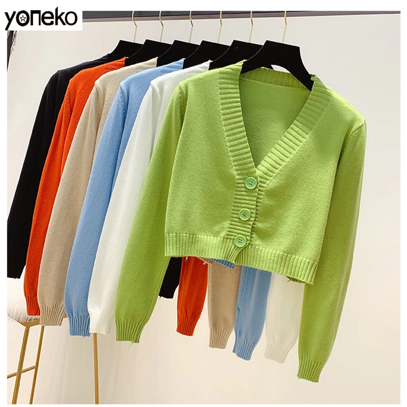 

Yoneko Women's Sweater Spring Summer 2020 Fashion Casual V-Neck Knitted Cardigans Single-breasted Long Sleeve Thin Cardigan KM32