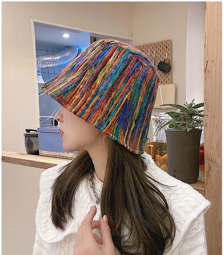  Rainbow Colors Womens Bucket Hat with Wide Brim Winter