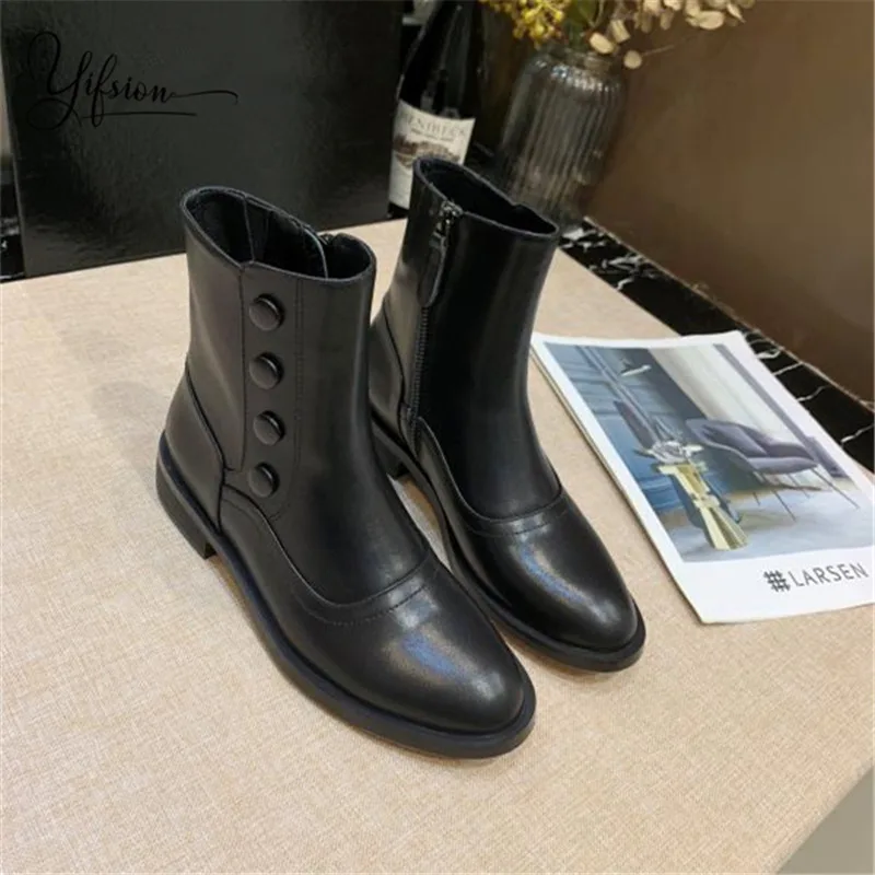

OLOME New Fashion Genuine Leather Women Ankle Boots Round Toe Side Zip Thick High Heel Women Autumn Winter Boots Shoes Woman