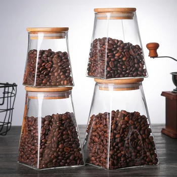 

350ml/500ml/950ml Transparent Coffee Tea Sugar Storage Jar Glass Container Kitchen with Bamboo Lids Tea Jar Cereal Container