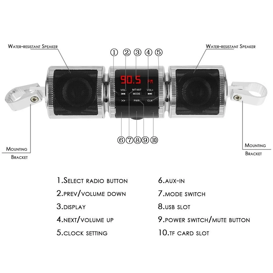 Дропшиппинг мото громкий динамик MT-487 мотоцикл аудио Bluetooth V2.1+ edr-динамик мото fm-радио AUX USB TF MP3 плеер