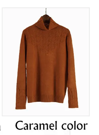 Модные женские свитера, Свободный вязаный свитер с воротником-хомутом и длинными рукавами, однотонный пуловер, женский свитер, Осенний Теплый Женский пуловер - Цвет: Caramel color