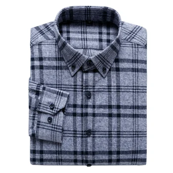 

Pure Cotton Sanded warm classical plaid shirts for men long sleeve button collar slim fit soft comfortable pilling resistance