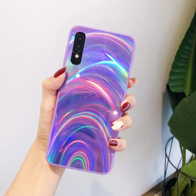 Лазерный цветной градиентный чехол из закаленного стекла для samsung a50, глянцевый силиконовый чехол a50 70 30 S8 S9 S10 Plus Note 8 9 Note 10 Pro