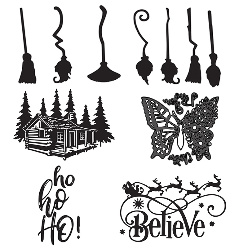 Parole Hohoho Belate Halloween Scopa Scheletro Farfalla Foresta Taglio Muore Per Fai Da Te Scrarpbooking Carte Di Carta Artigianato 2022 Nuovo