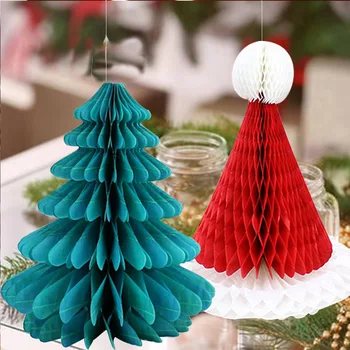 

30cm Christmas Decorations Paper Honeycomb Santa Claus Xmas Hats Hanging Ornaments decor navidad 2020Home Decoration natal Noel