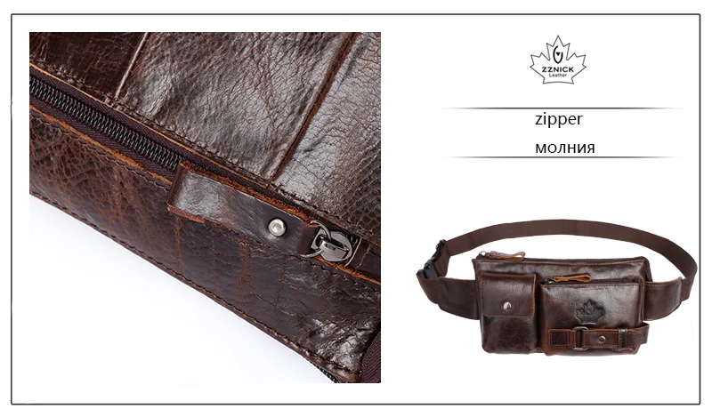Men's Fanny Pack Genuine Leather Bag Belt Bag Waist Bags For Men Leather Belt Bags Fashion Flap Fanny Pack Men ZZNICK