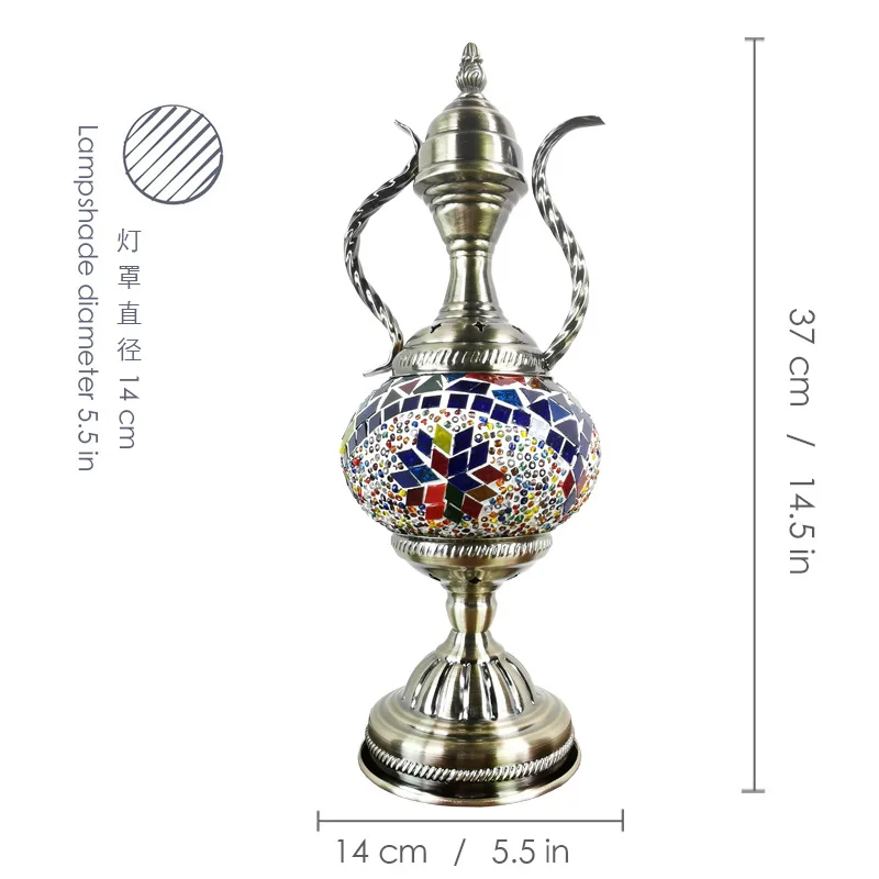 Turkish Style Exotic Retro Glass Decorative Table Lamp Coffee Pot Living Room Bedroom Bedside Led Night Light