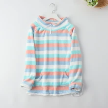 Зимняя женская мода, свободная полосатая стильная мягкая флисовая водолазка, домашняя одежда, женская модная цветная теплая Пижама, топ для отдыха