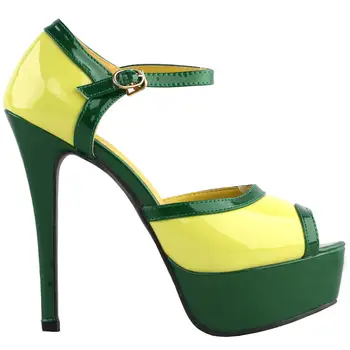 

LF80892 SHOW STORY Retro Yellow Green Two Tone Mary Jane Platform High Heel Club Sandals