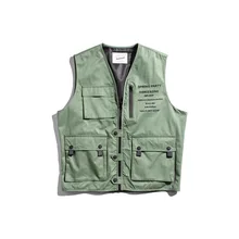 Yi dao, винтажный, японский стиль, Ретро стиль, весна, стиль, для мужчин, несколько карманов, на молнии, жилет, для пары, популярный бренд, повседневный жилет