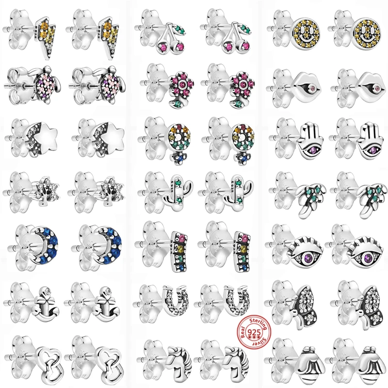 Autentico Argento Sterling 925 My Note Smile Stars Moon Flowers Me Series Orecchino Per Le Donne Gioielli Regalo Di Nozze Fit Brand Charms