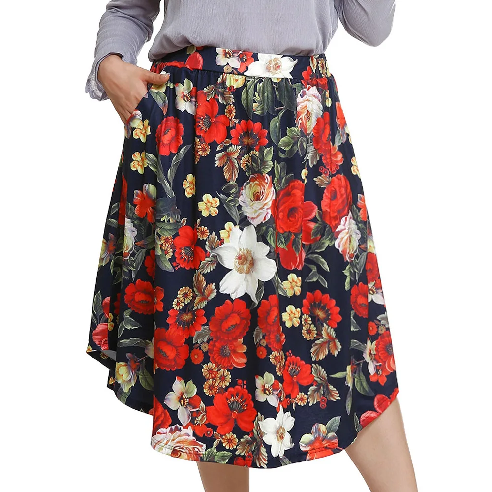 

Hot Sale Large Size Fashion Women's Long Section A-line Pocket Word Skirt Explosion Models Large Swing Print Floral Skirt
