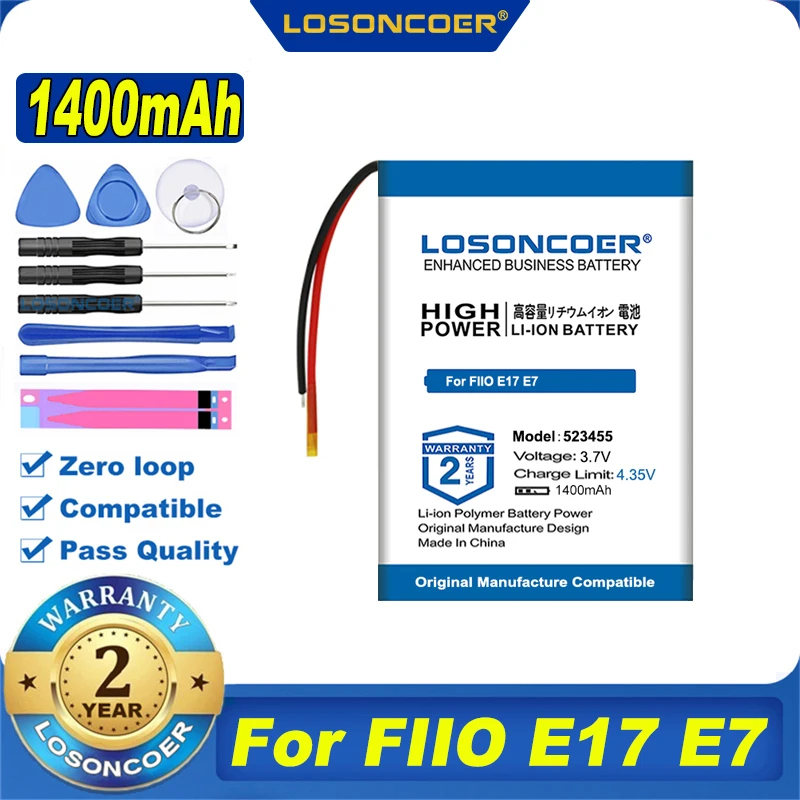 100% Оригинальный аккумулятор LOSONCOER 1400 мАч 523455 для наушников FIIO E17 E7 | Электроника