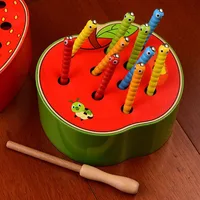 Magnet Strawberry Catch Worms Board Fishing Game for kids Magnetic Catching Caterpillar Montessori Educational Toys Baby Gift 1