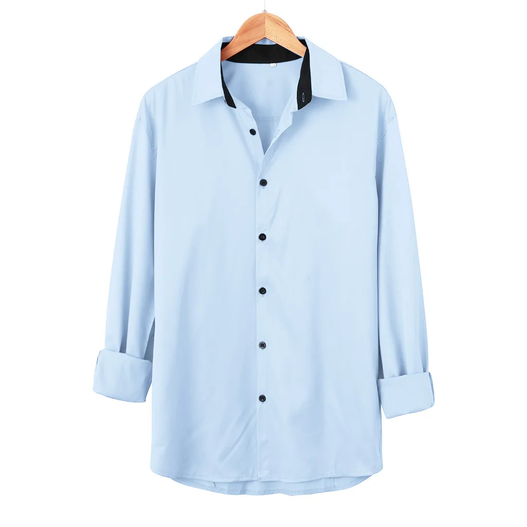 Camisa Masculina мужская Евро-американская деловая Повседневная Однотонная рубашка с отворотом с длинными рукавами бежевая рубашка Топы 19Aug13 P30