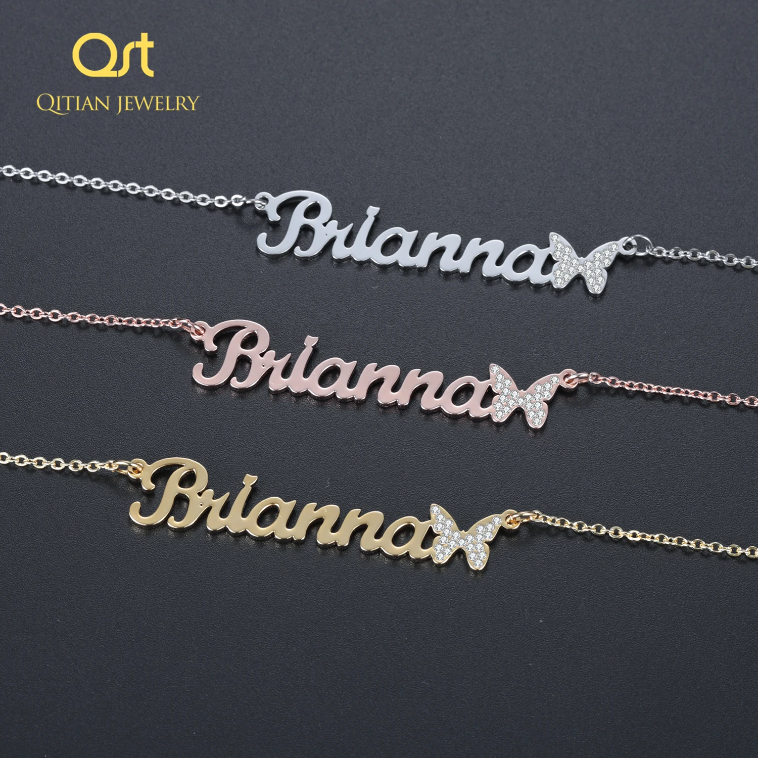Personalized Name Bling Iced Out Butterfly Necklaces Custom