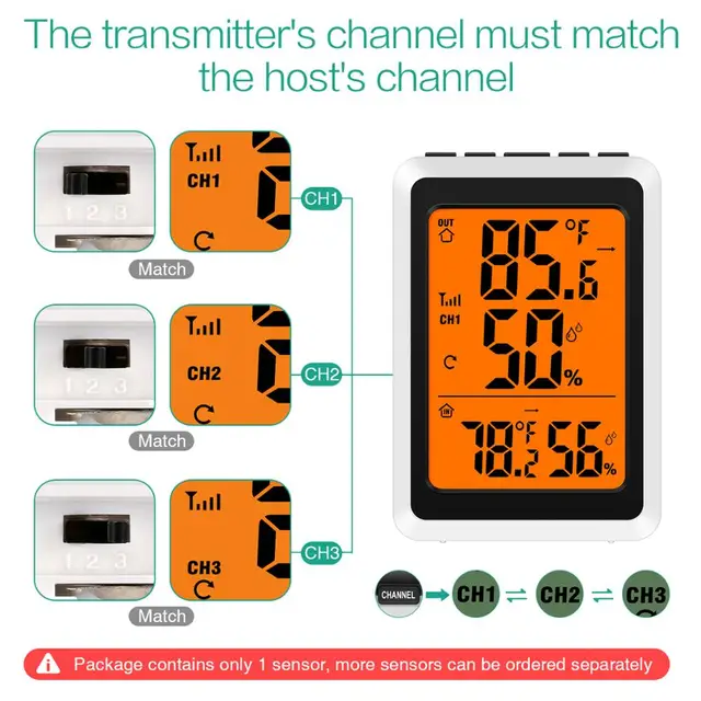 Oria Beltéri Kültéri Hőmérő Digitális Elektronikus Vezeték Nélküli Higróbus Páratartalom -Hőmérsékleti Monitor Érzékelőkkel - Image 4