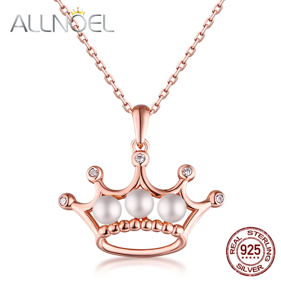 ALLNOEL, 925 пробы, серебряное ожерелье для женщин, натуральный пресноводный жемчуг, ожерелье, розовое золото, обручальное, свадебное, хорошее ювелирное изделие