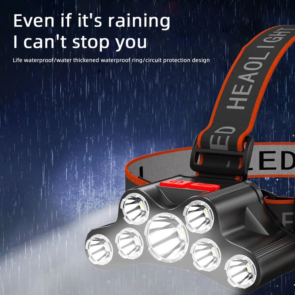7LED headlamp rechargeable head torch flashlight waterproof work light outdoor camping lamp night fishing light