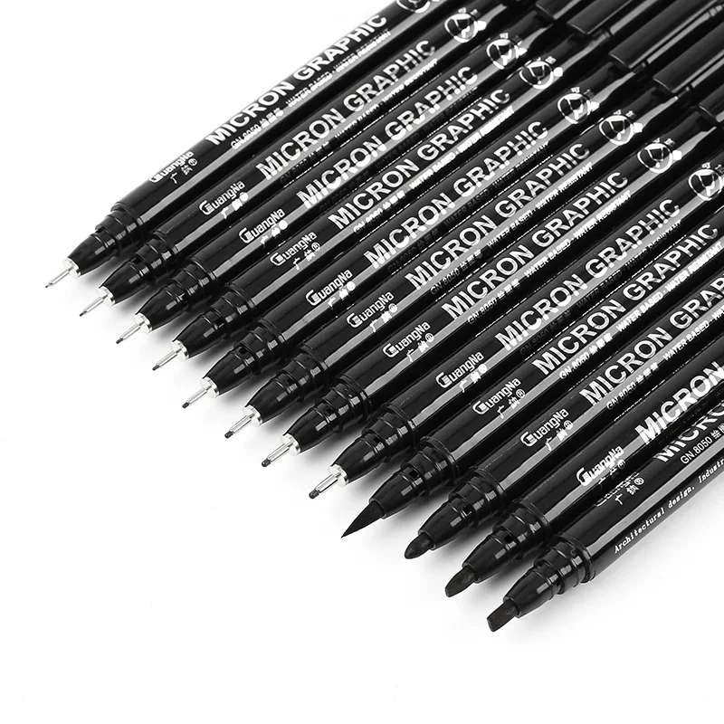 12 шт. водонепроницаемый выцветание микрон тонкая подводка Черный Водный маркер
