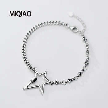 

MIQIAO 925 Sterling Silver Bracelet Female Fashion Minimalism Asymmetric Five-pointed Dainty Star Thai Silver Jewelry Love Gift