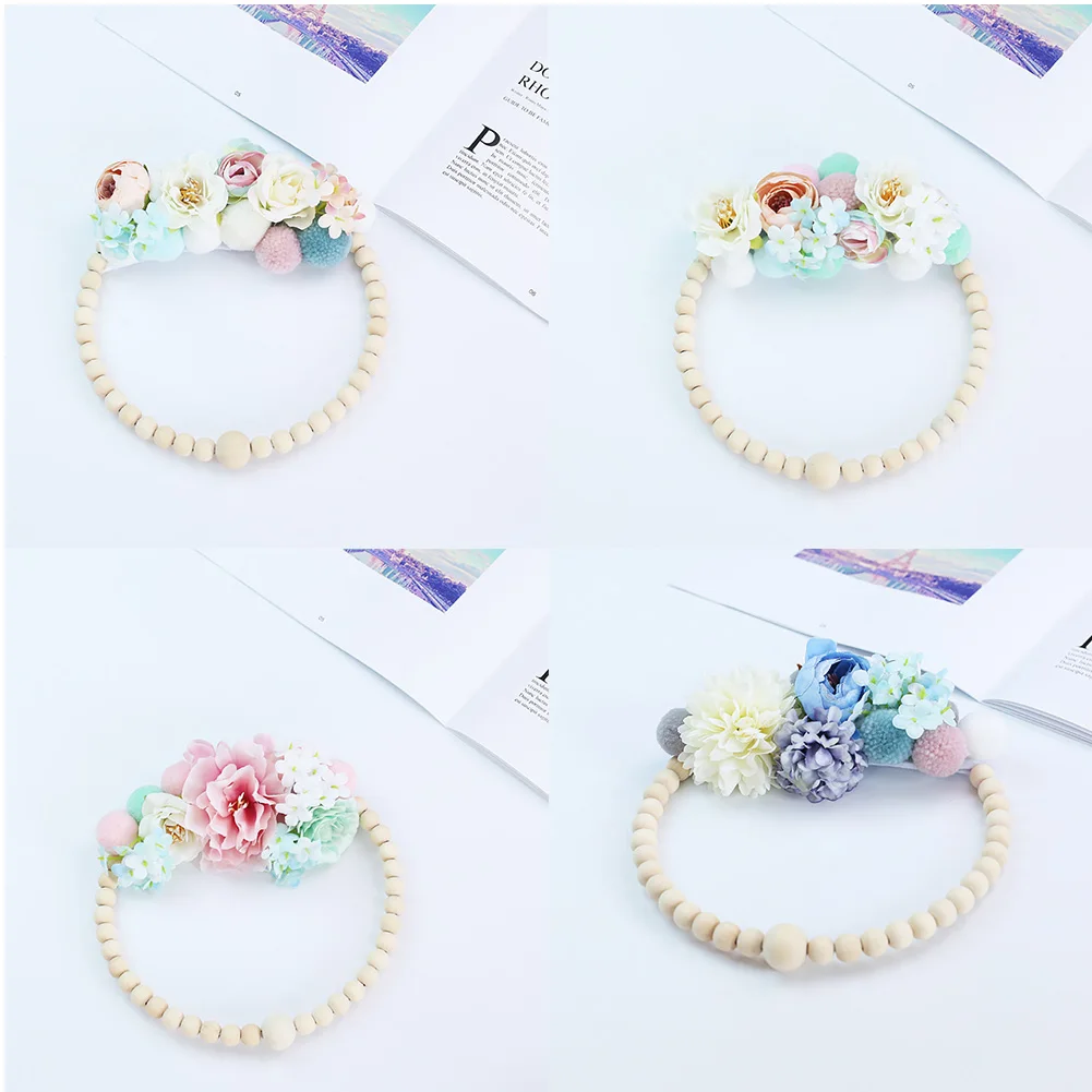 Hanging Handmade Wreath Gift Backdrop Round Nordic Style Wooden Beads Venonat Ornament Wall Decoration Home Artificial Flower