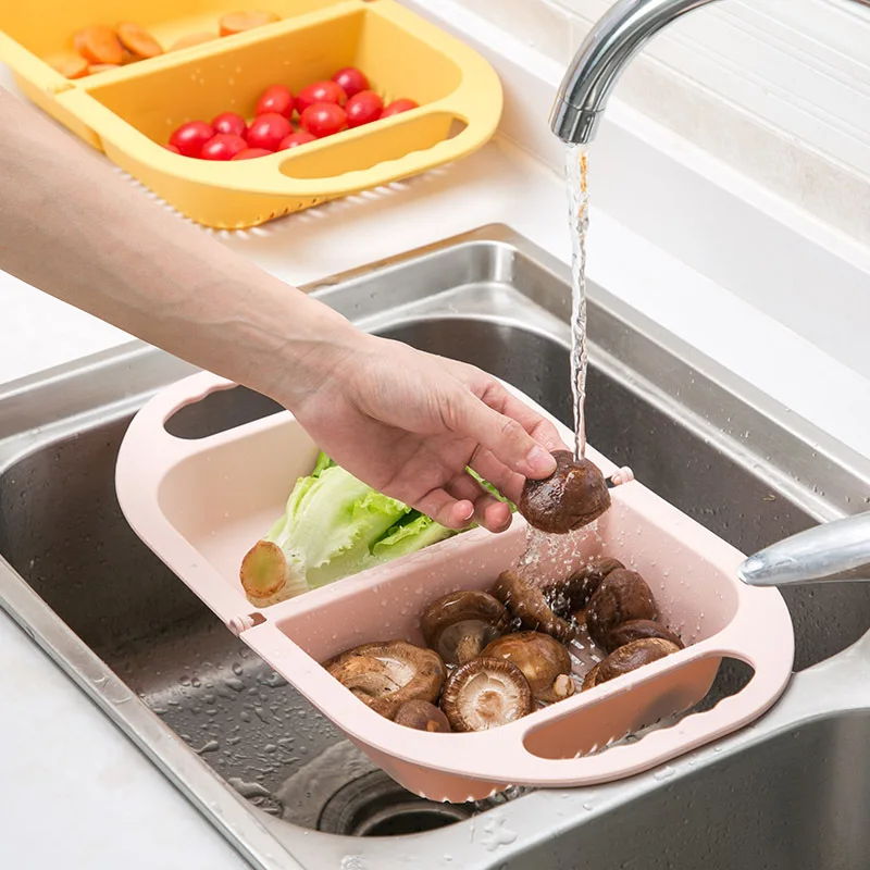 Kitchen Folding Drain Basket Plastic Vegetable Washing Basin Household Washing Storage Fruit Basket Strainers Kitchen Tool
