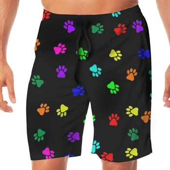 

Men Casual Summer Hawaiian Beach Pants Half Trousers Colorful Footprints On Black