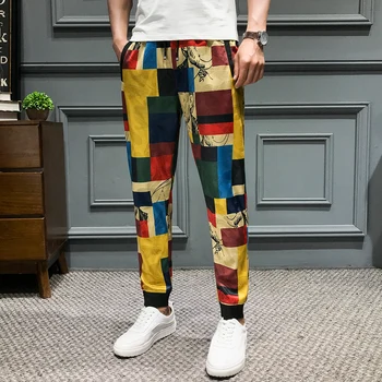 

Fashion Summer Street Retro Hip-Hop Men's Pant High Quality Men's Color-Matching Plaid Printed Harem Pants Men Jogging Slim Pant