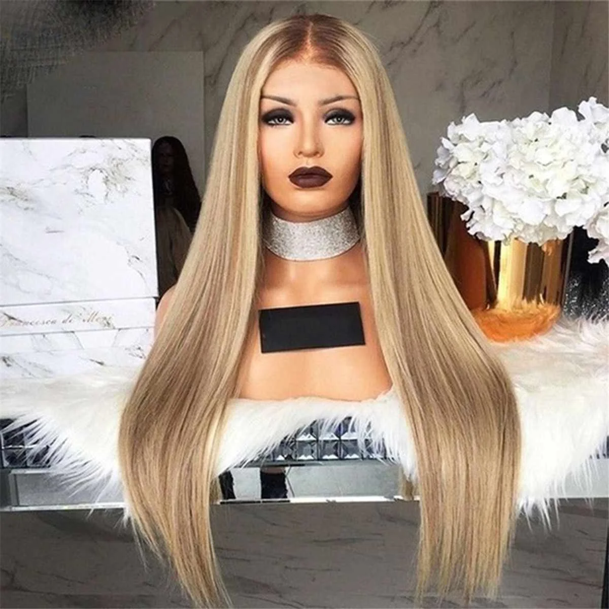 Long Short Natural Curly Straight Hair Wigs With Hair Net Gold