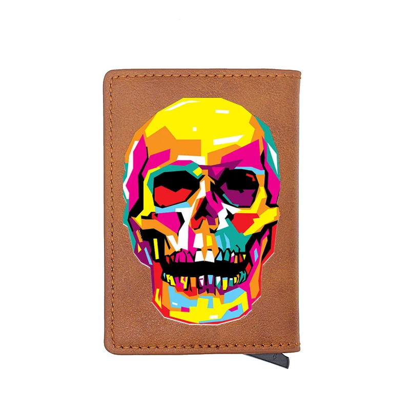 

Punk Style Skull Digital Printing Leather Card Holder Wallet RFID Blocking Cool Men Short Purse