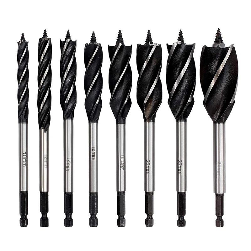 

8Pcs Wood Drill Bit Reaming Drill Wood Auger Steel Fast Cut Woodworking Drill Bit Set 10mm,12mm,14mm,16mm,20mm,22mm,25mm,32mm