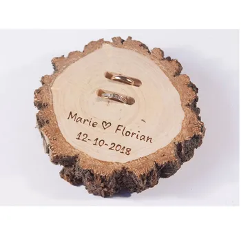 

Engraved wedding ring bearer pillow alternative custom rustic Engagement wood slice Ring Box laser cut Ring Holder Jewelry Box