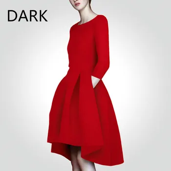 

2020 Spring New Ladies Temperament Red Dress Autumn And Winter In The Long Section Was Thin A-line Female Dress Tide