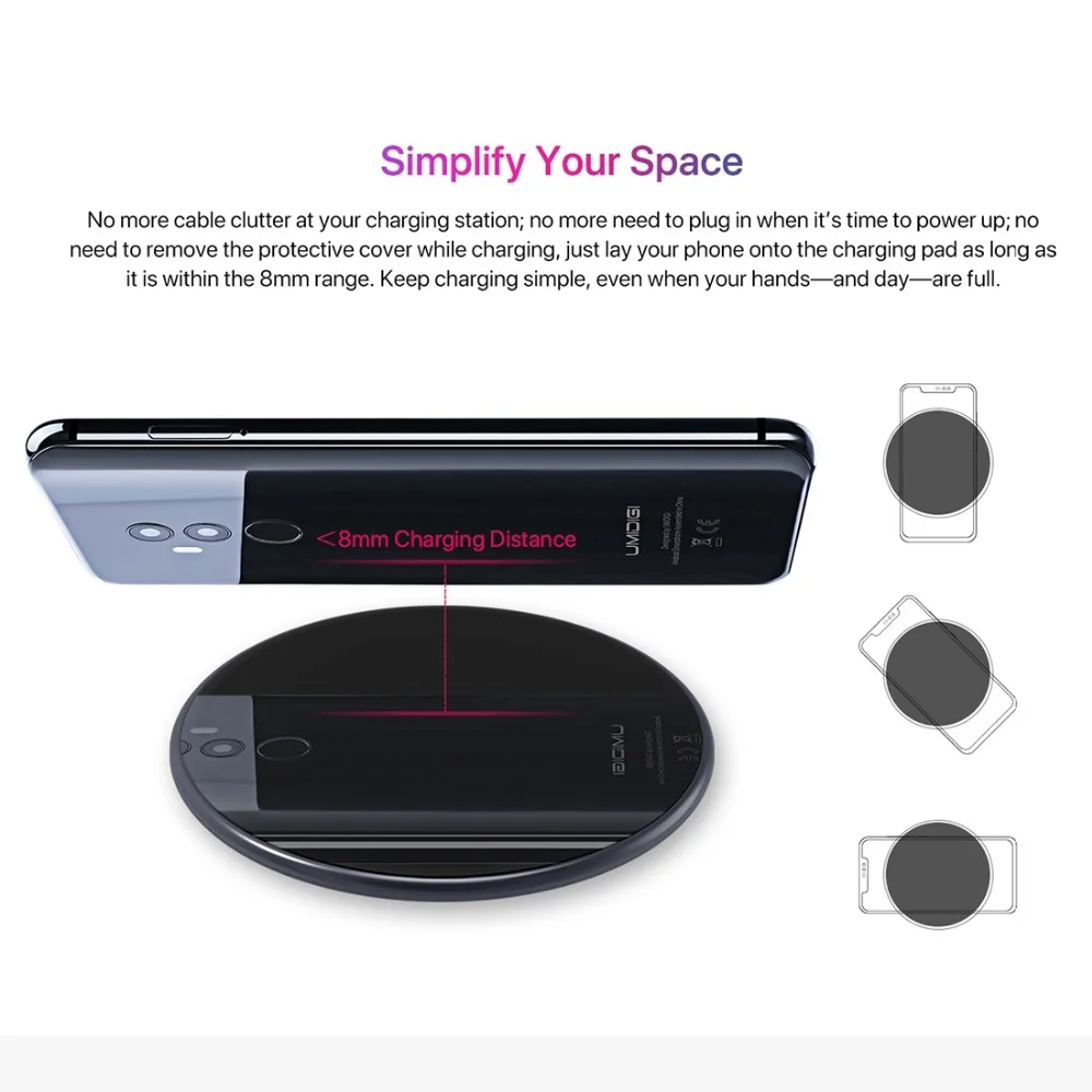 UMIDIGI 10 Вт Быстрое беспроводное зарядное устройство для samsung Galaxy S10 S9/S9+ Note 9 USB Qi зарядное устройство для iPhone 11 Pro XS Max XR X 8 Plus