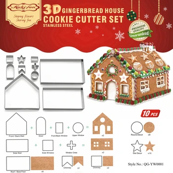 

10Pcs/set Christmas Gingerbread Fondant House Biscuit Cutter Set KItchen Bakery Cake Decoration Ornament Cookie Mould Paper Box