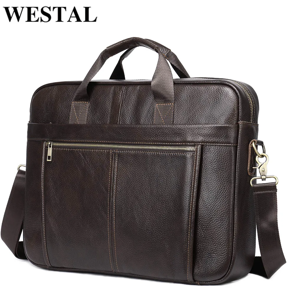 WESTAL 17inch Laptop Bag Men Leather Bags 100% Men's Briefcases Genuine Messenger for Document Computer | Багаж и сумки