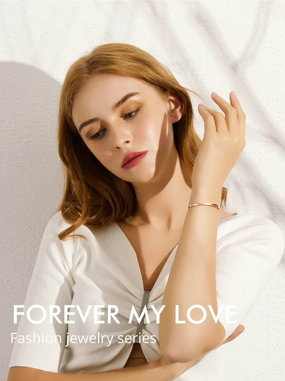 VOROCO BNB034 925 Sterling Silver Rose Golden Forever Love Adjustable Bracelet Women Anniversary Gift High Quality Fine Jewelry