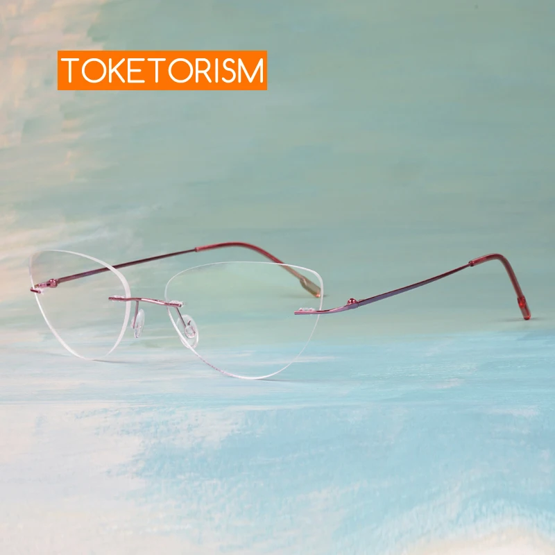 

Toketorism Ultralight Titanium Alloy Glasses Vintage Rimless Eyeglasses for Women Prescription Frame