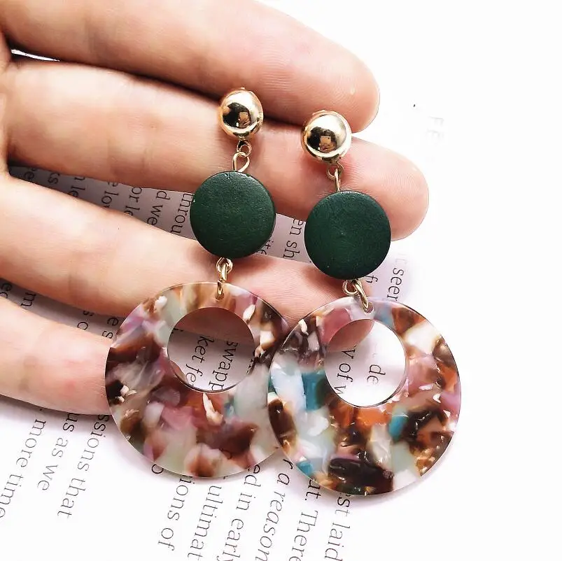 round flower Новые серьги-висюльки, большая инструкция акриловая полоса, круглые серьги, длинные геометрические серьги для женщин - Окраска металла: round flower
