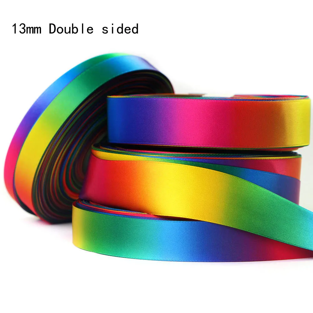 13.13mm Double sided 5 ярдов радужные градиентные ленты, рождественские, свадебные, праздничные, вечерние украшения для рукоделия, подарочная упаковка для торта, ручная работа, шитье - Цвет: 13.13mm Double sided