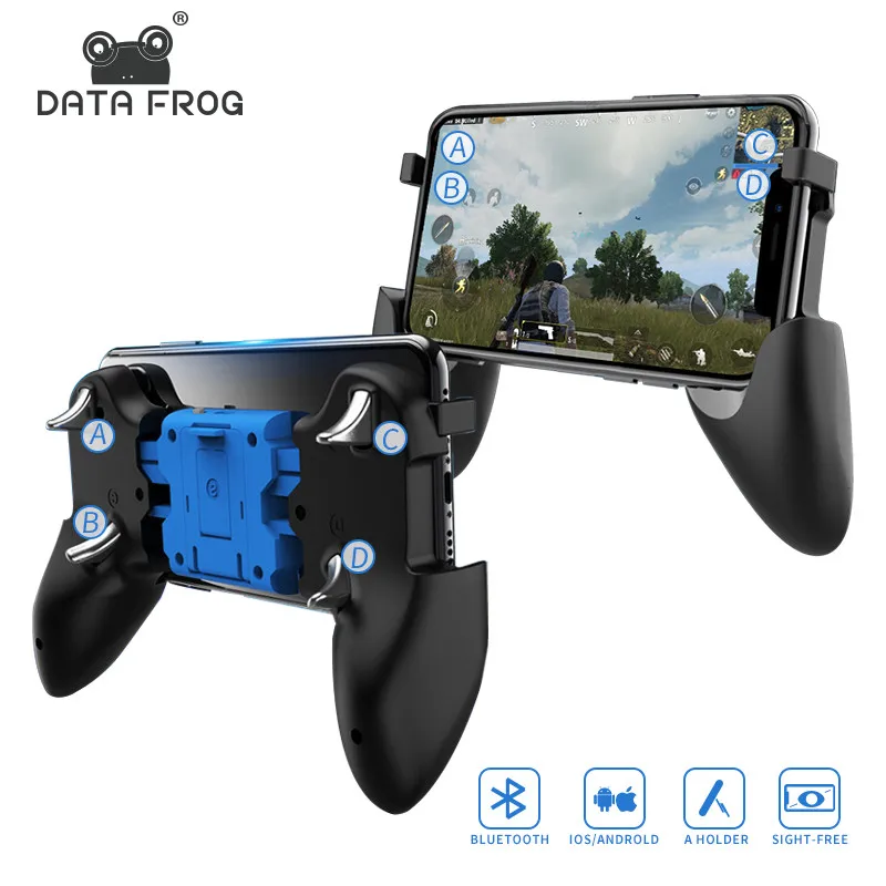 Беспроводной Bluetooth аккумуляторная игровой контроллер для Pubg игрового контроллера геймпад для iPhone iOS 2-в-1 ручка и кронштейн для телефонов на базе Android с Bluetooth - Цвет: black