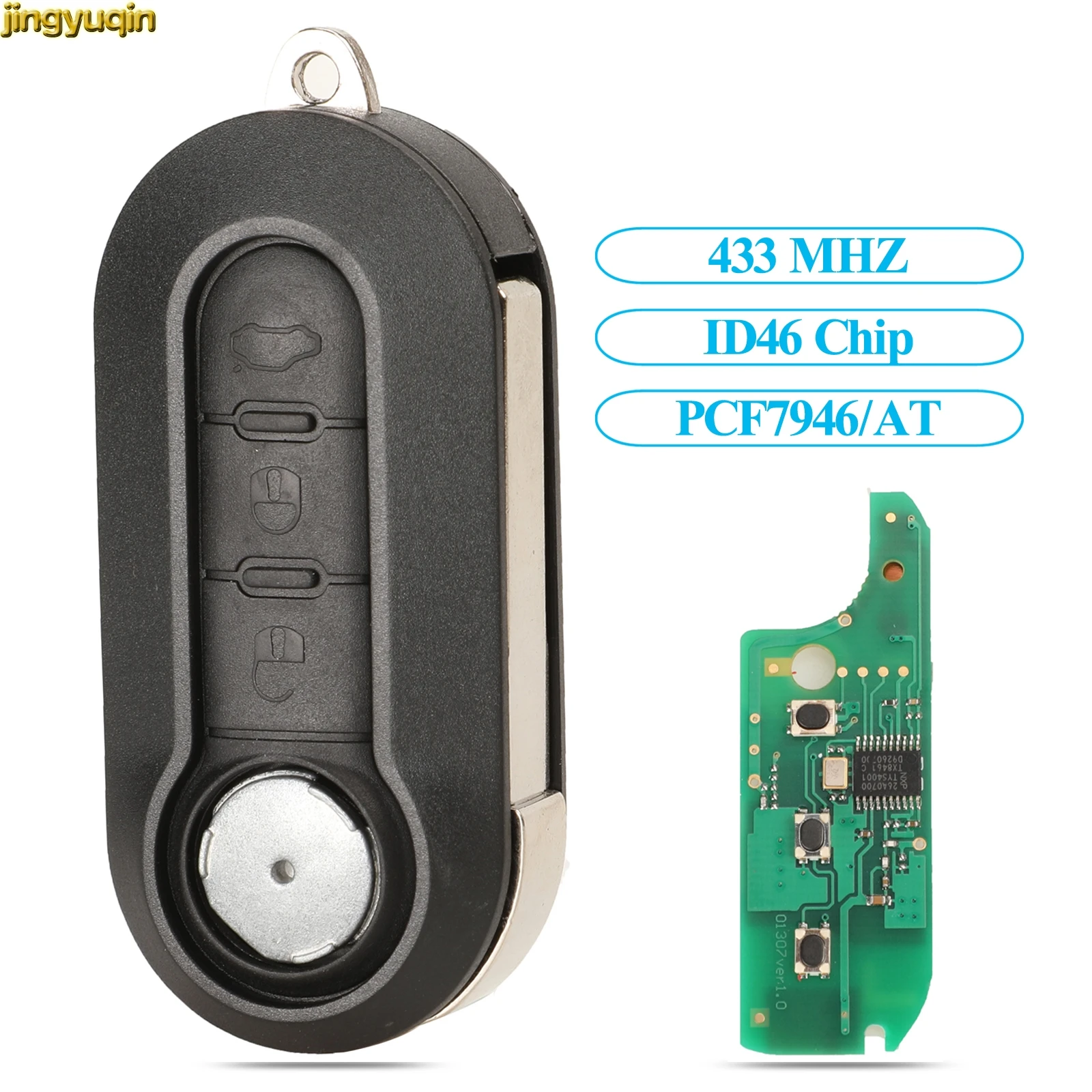 Jingyuqin 3BTN Flip Folding Remote Control Car Key PCF7946 ID46 Chip 433MHZ For Fiat 500 Punto Bravo Ducato Grande 2010-2017