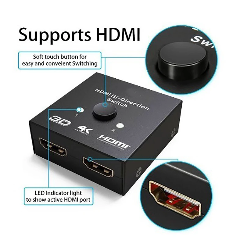  4K Switch Hdmi 2 Porte Bi-Direzionale 1X2/2X1 Hdmi Switcher Splitter Supporta ultra Hd 4K 1080P 3D 