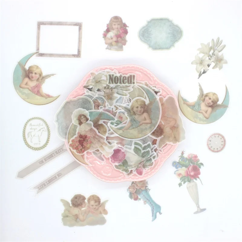 

KSCRAFT 64pcs Angel Vellum Paper Stickers for Scrapbooking Happy Planner/Card Making/Journaling