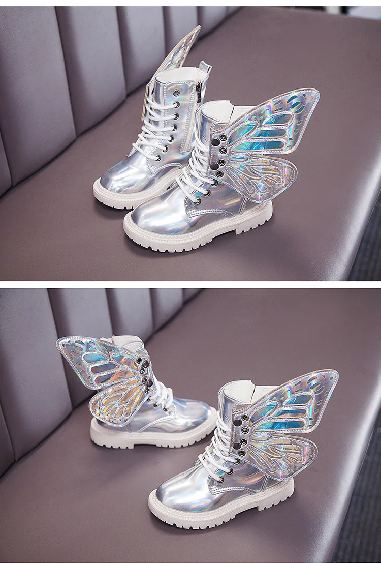 Детские ботинки; сезон осень-зима; новые ботинки для девочек; нескользящая обувь на молнии сбоку с бабочкой; обувь принцессы
